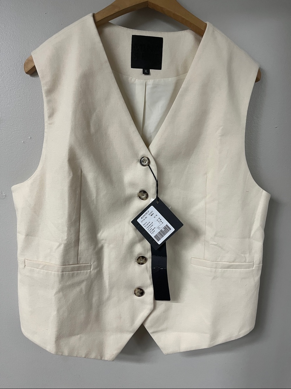 MINA SELF Cream Tailored Button Vest NWT sz XL